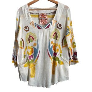 Robert Graham Womens Boho Top Size L Multicolor Beaded Lagenlook Tunic Blouse
